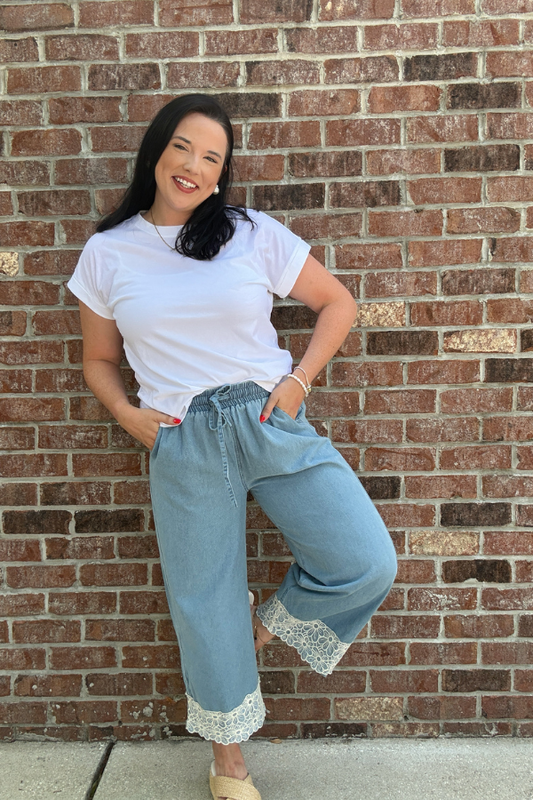 Flower Lace Trim Pants - Shop Ravel