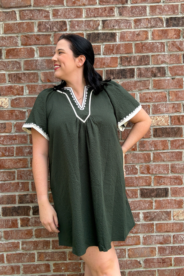 Green Textured Mini Dress
