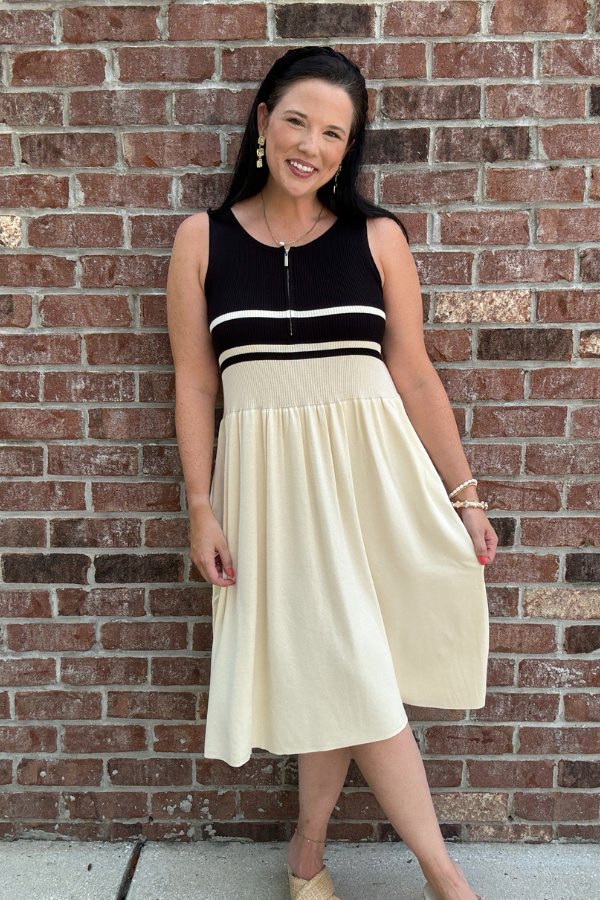 Front Zip Up Midi Dress