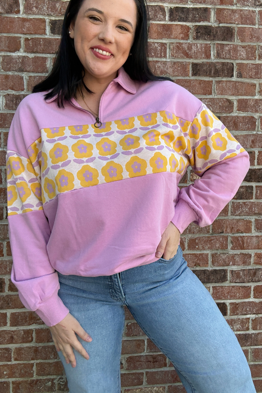 Retro Floral Zip Pullover