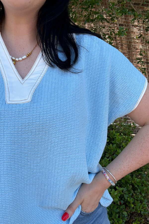 Textured Knit V- Neck Top - Shop Ravel