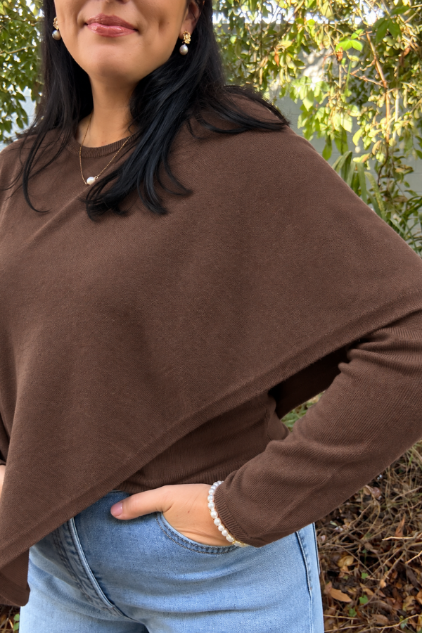 Cape Overlay Knit Sweater