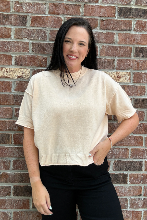 Short Sleeve Sweater - Beige
