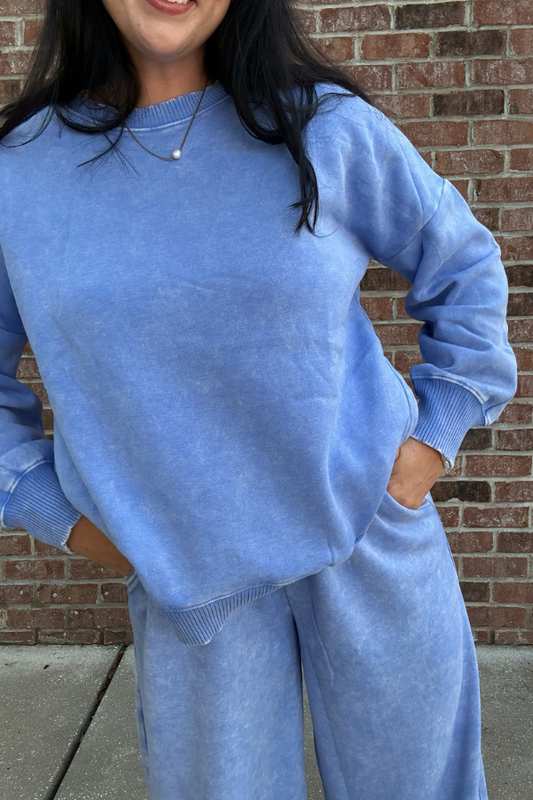 Acid Wash Pullover - Cornflower Blue