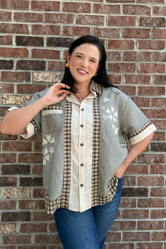 Printed Contrast Top