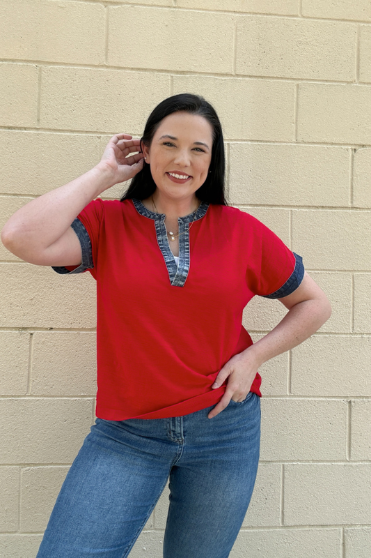 Red & Denim Top