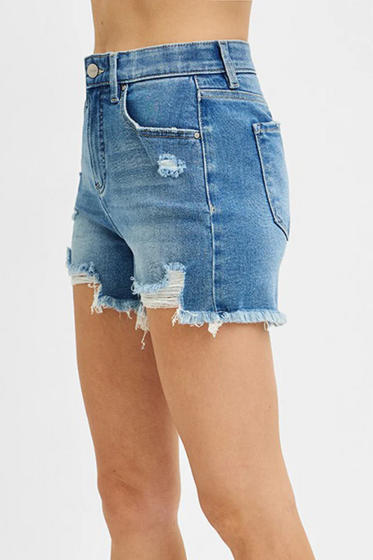 Risen Women's High Rise Distressed Shorts