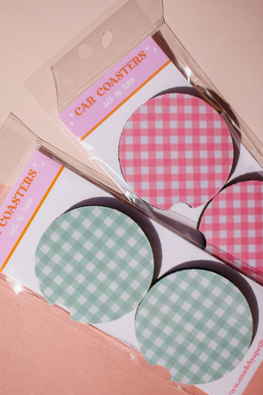 Gingham Car Coaster Set