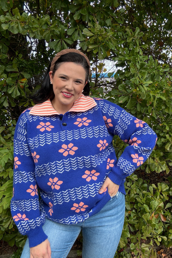 Patterned Polo Sweater