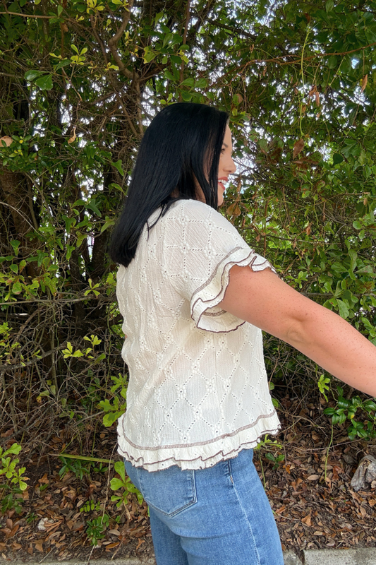 Eyelet Contrast Top