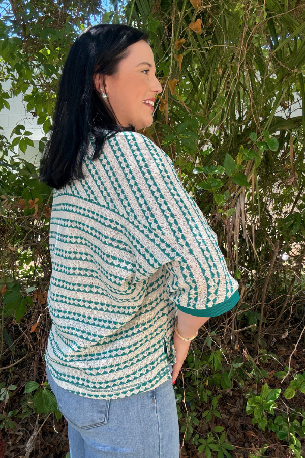 Short Sleeve Textured Stripe Knit Top - Teal