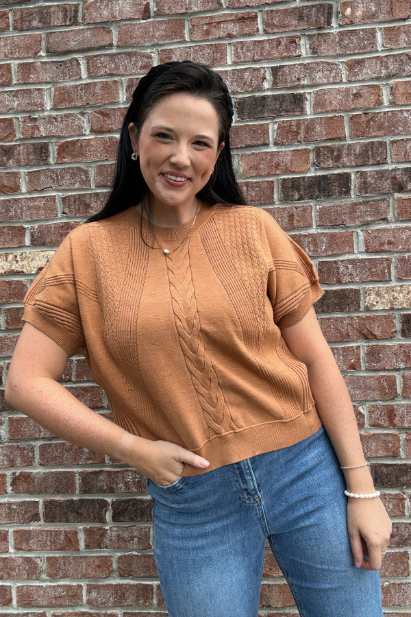 Camel Cable Knit Top