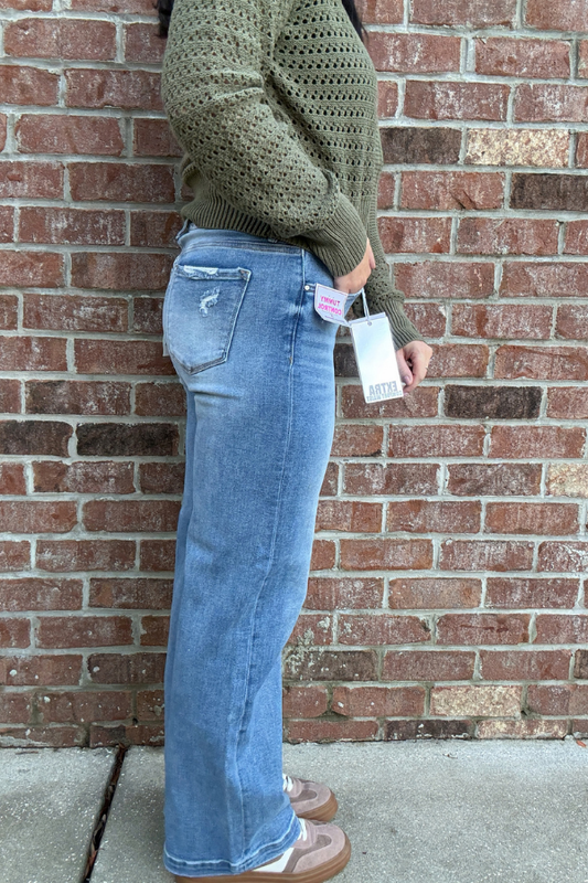 Risen Mid Rise Wide Leg Jeans