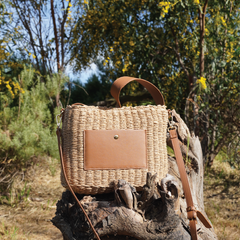 Sunset Straw Bucket Mini Tote Bag