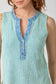 Washed Sleeveless Henley Top - Seafoam