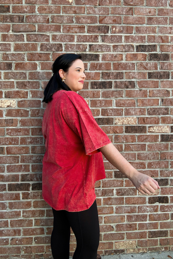 Acid Wash Tee-Red