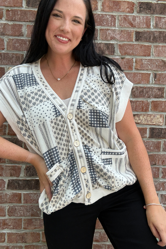 Patch Printed Cotton Terry Vest