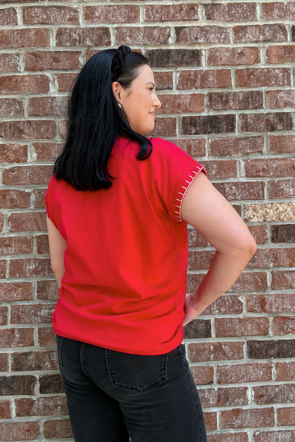 Stitch Detail Tee - Ruby - Shop Ravel