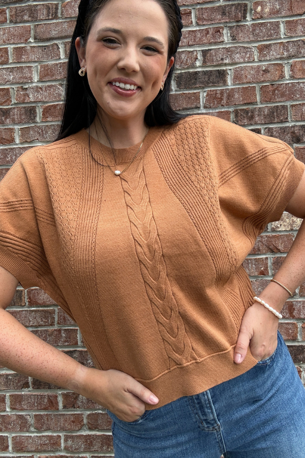 Camel Cable Knit Top