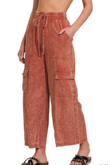 Linen Cargo Pants- Rust