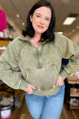 Zipped Up Tight Pullover -Olive