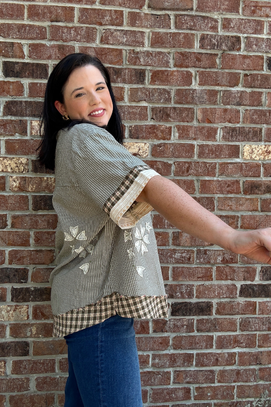 Printed Contrast Top