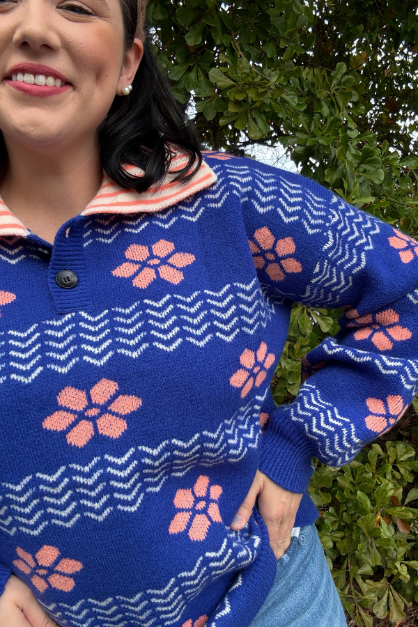 Patterned Polo Sweater