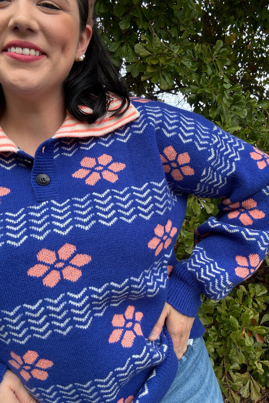 Patterned Polo Sweater