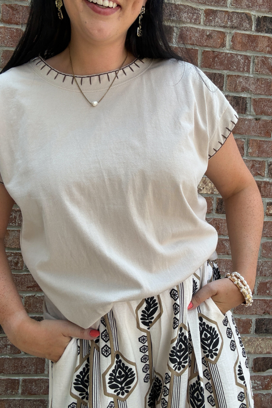 Stitch Detail Tee - Sand Beige