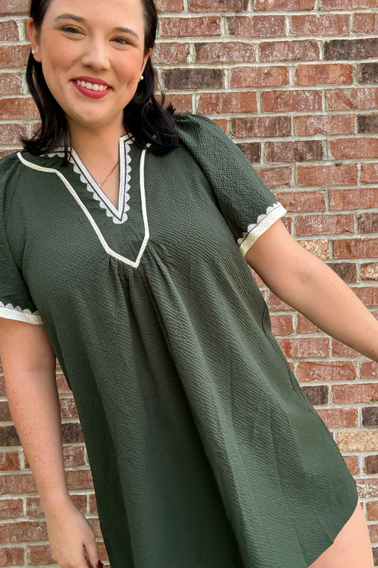 Green Textured Mini Dress