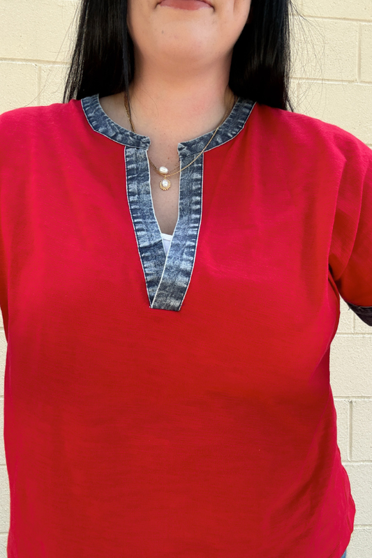Red & Denim Top