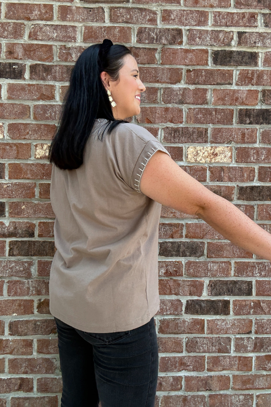 Stitch Detail Tee - Cocoa