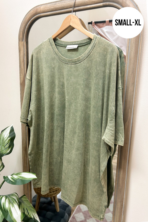 Acid Wash Tee- LT Olive