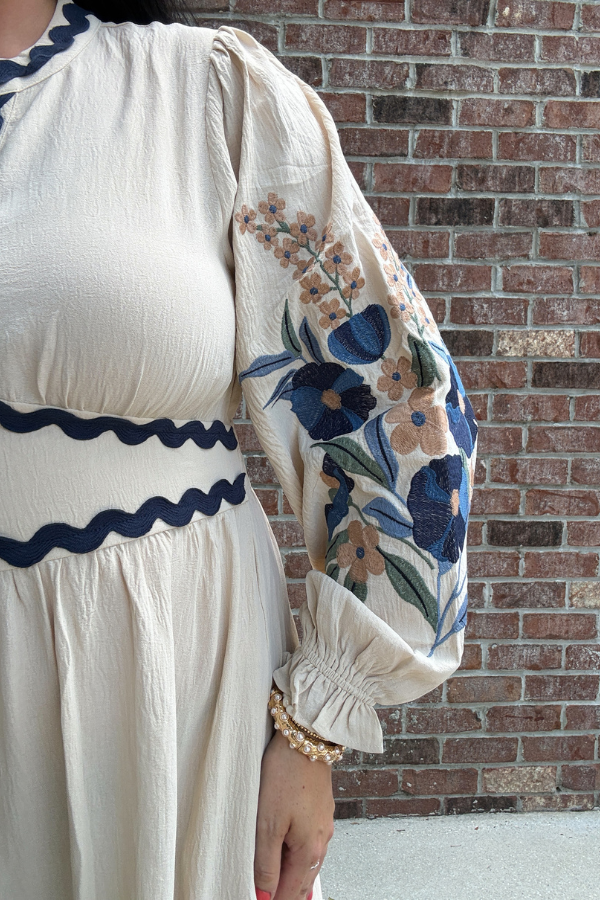 Embroidered Tiered Midi Dress