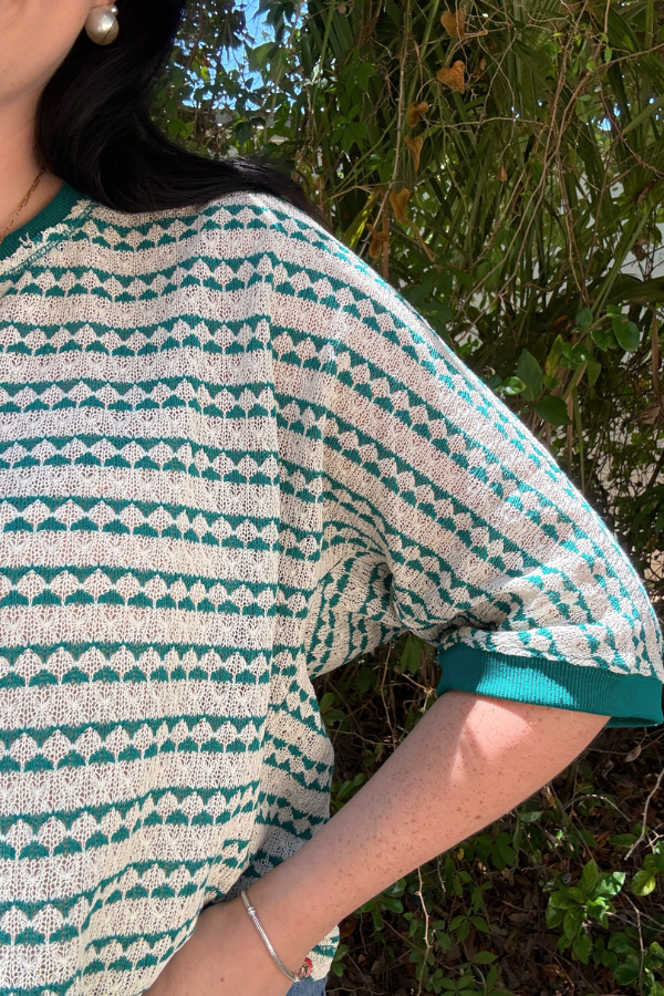 Short Sleeve Textured Stripe Knit Top - Teal