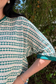 Short Sleeve Textured Stripe Knit Top - Teal