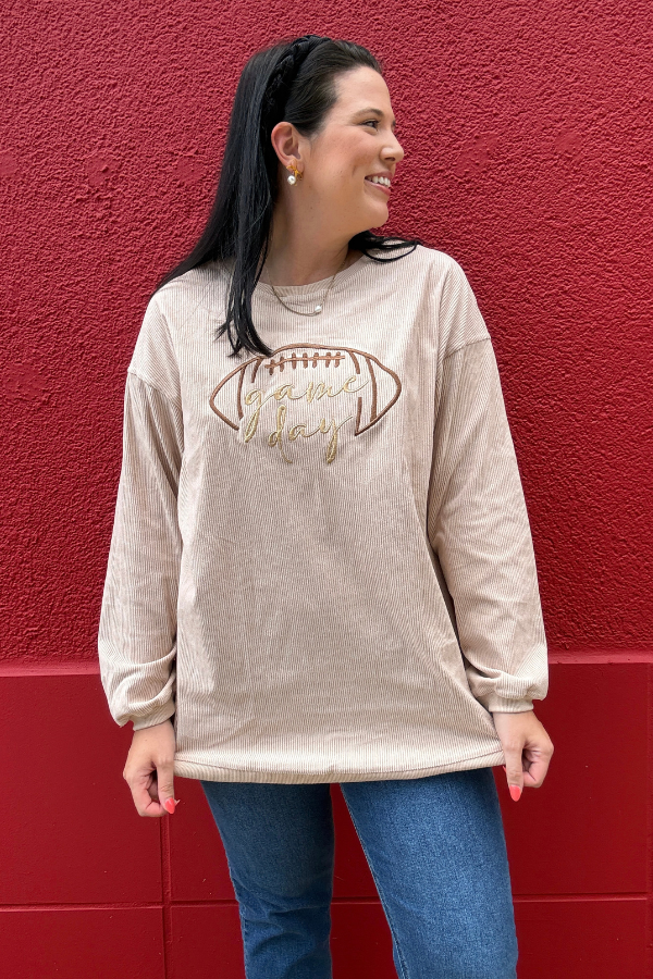 Game Day Embroidered Corduroy Sweatshirt