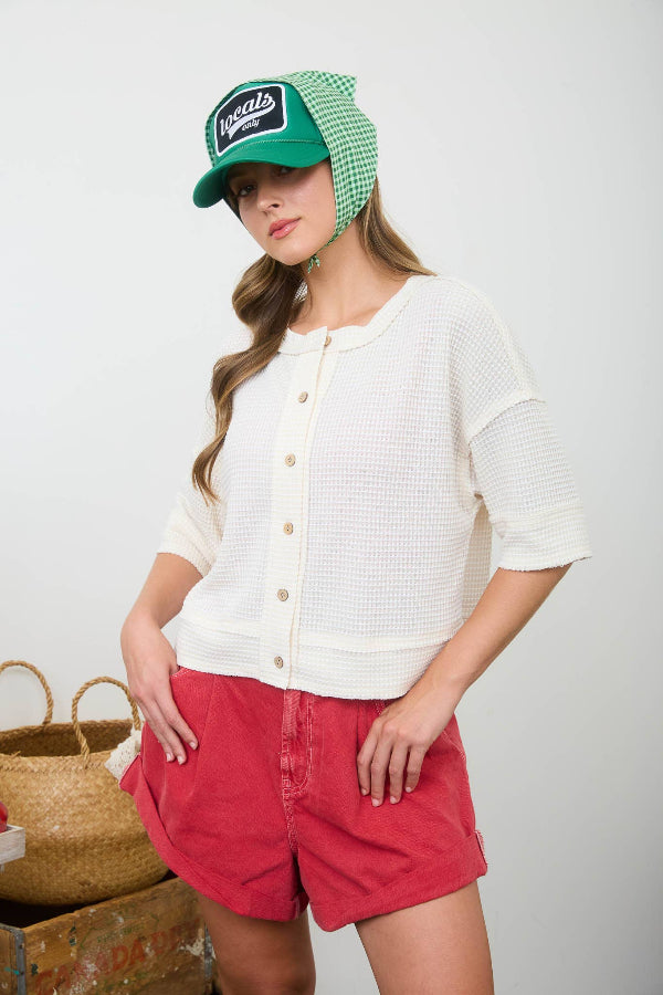 Waffle Knit Button Down Top - Shop Ravel
