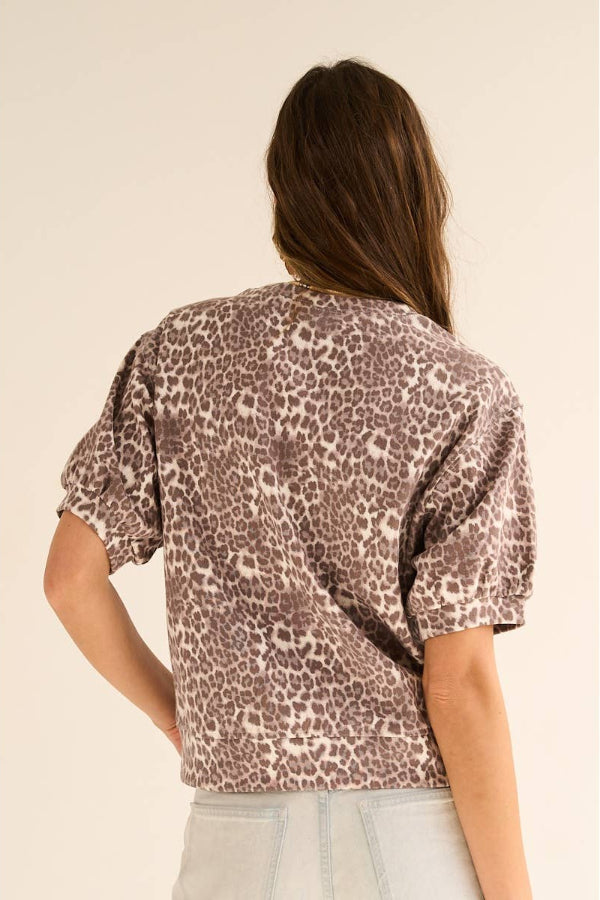 Leopard Puff Sleeve Knit Top