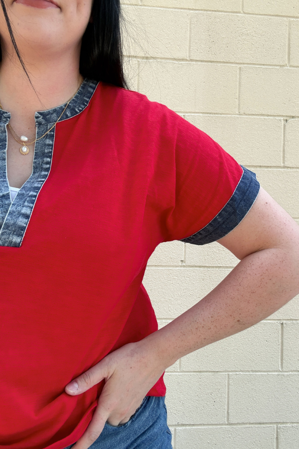 Red & Denim Top - Shop Ravel