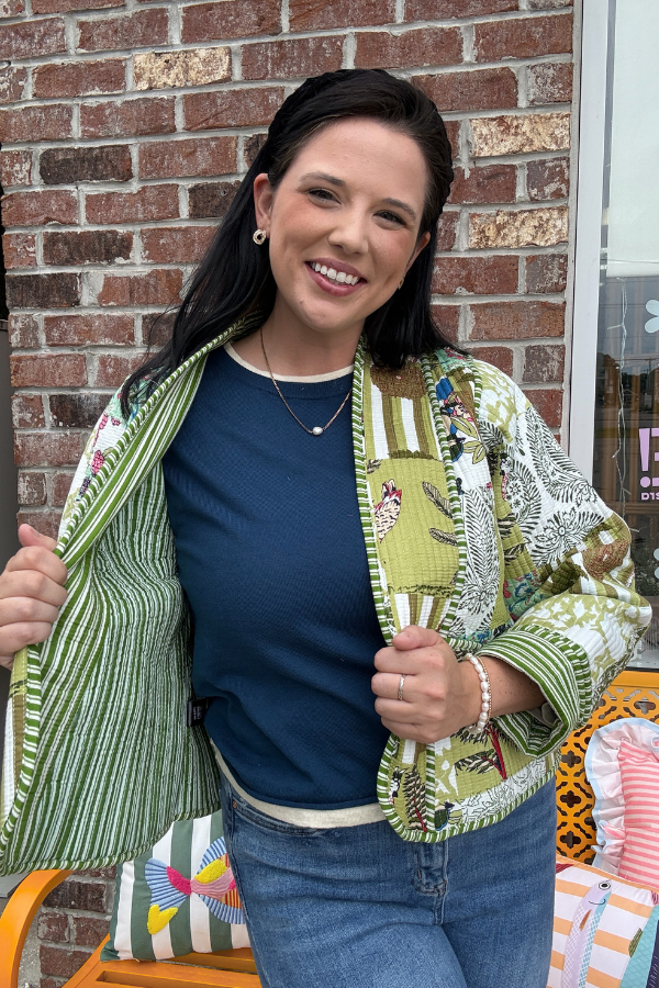 Contrast Trim Quilted Kimono Jacket