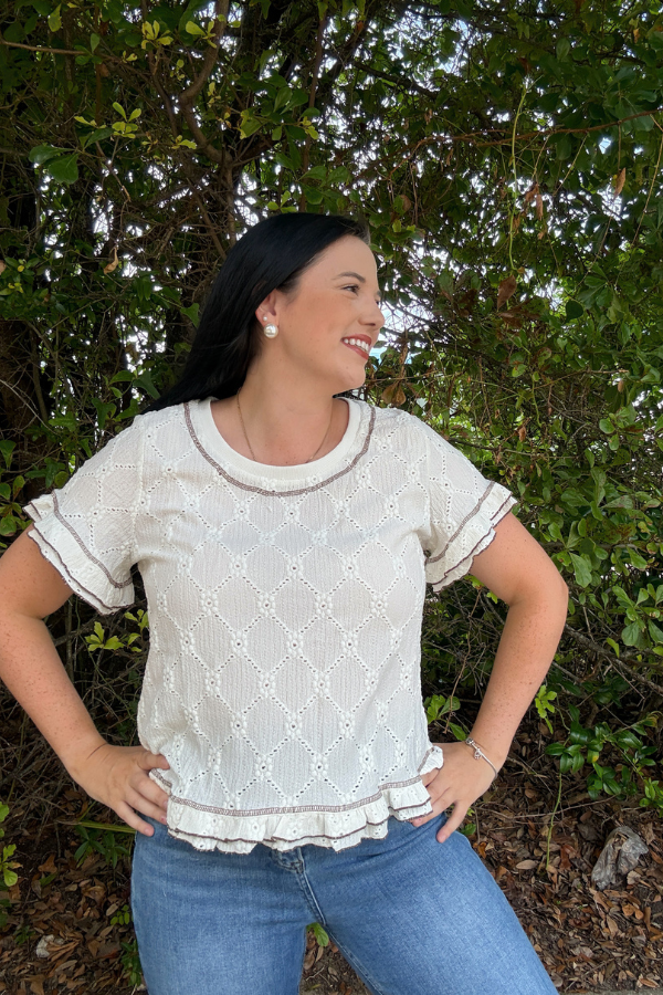 Eyelet Contrast Top