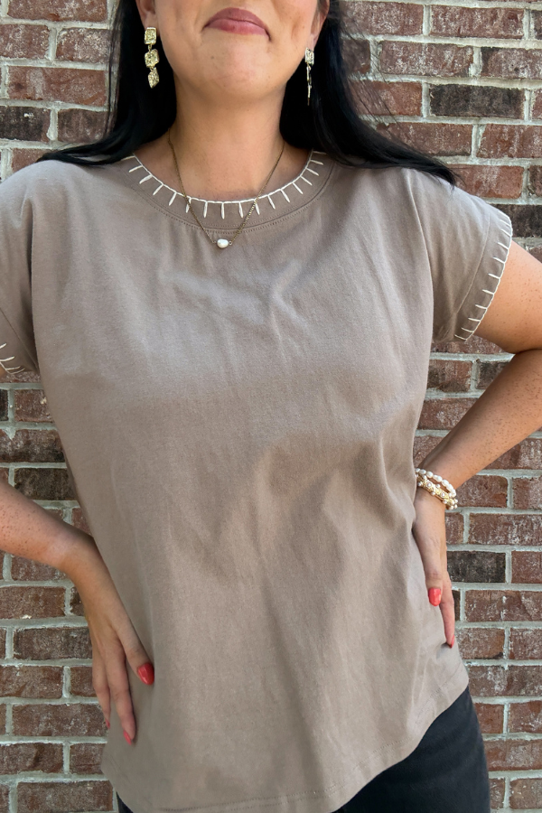 Stitch Detail Tee - Cocoa