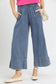 Stone Wash Denim Wide Leg Pants