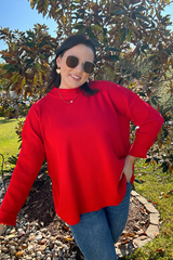 Mock Neck Top- Red