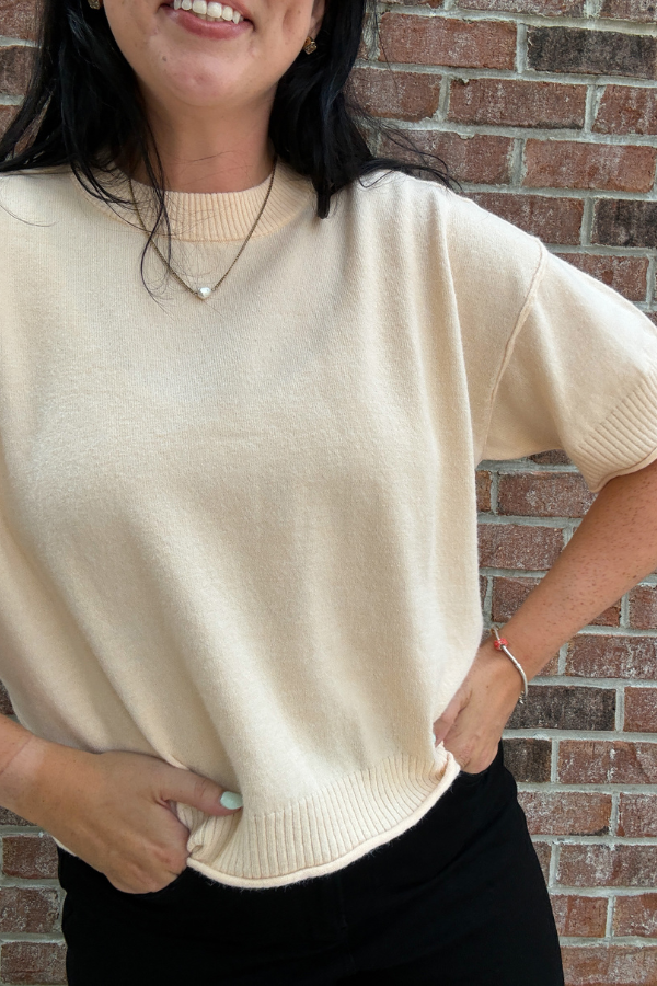 Short Sleeve Sweater - Beige