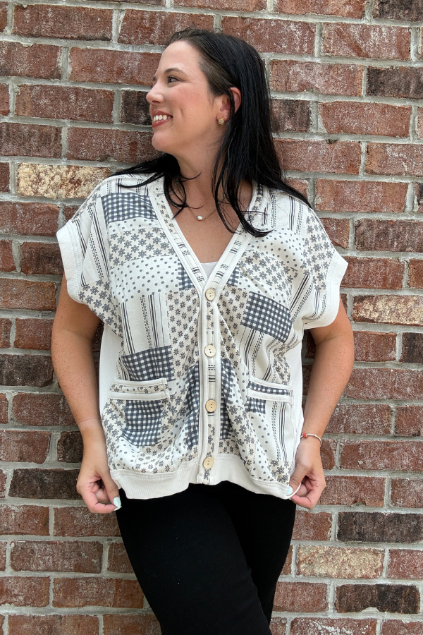 Patch Printed Cotton Terry Vest
