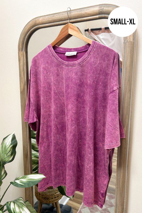 Acid Wash Tee- Plum