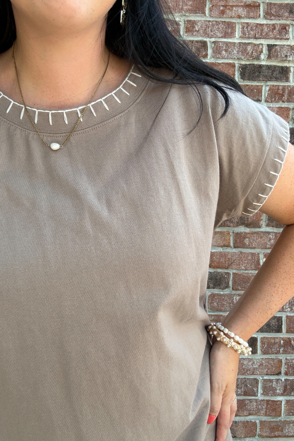 Stitch Detail Tee - Cocoa