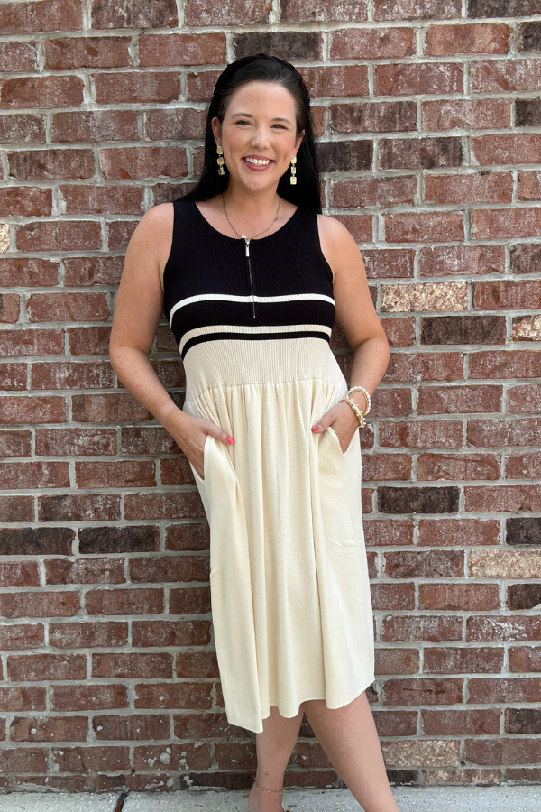 Front Zip Up Midi Dress